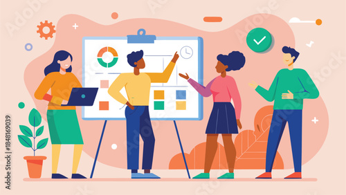 a diverse team collaboratively brainstorms ideas in a modern office environment utilizing a whiteboard and digital tools for strategic planning high quality professional detailed