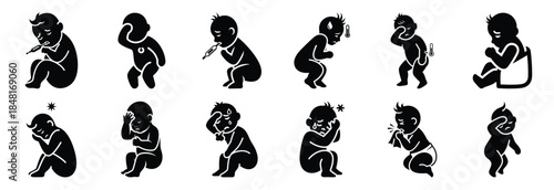 set of sick baby silhouette icon vector illustration isolated on white background