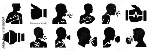 set of shortness of breath silhouette icon vector illustration isolated on white background