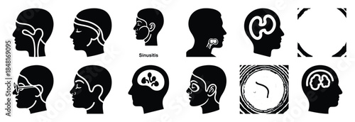 set of sinusitis silhouette icon vector illustration isolated on white background