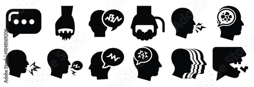 set of speech disorder silhouette icon vector illustration isolated on white background