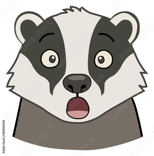 Badger emotions: surprised or shocked cartoon badger head