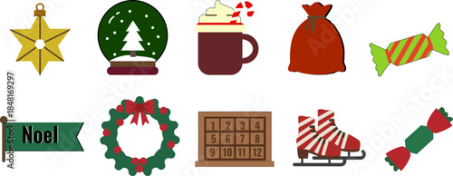 A collection of festive christmas holiday icons