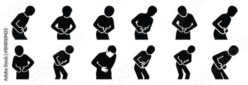 set of stomach ache silhouette icon vector illustration isolated on white background