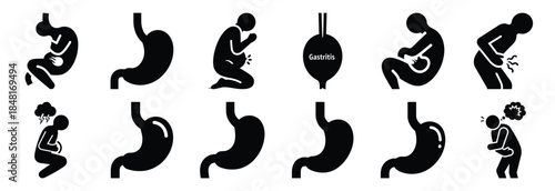 set of stomach flu silhouette icon vector illustration isolated on white background