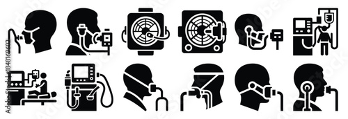 set of ventilator support silhouette icon vector illustration isolated on white background