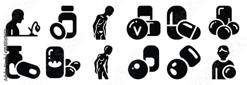 set of vitamin deficiency silhouette icon vector illustration isolated on white background