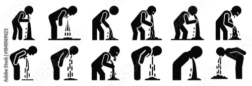 set of vomiting silhouette icon vector illustration isolated on white background