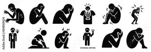set of withdrawal symptoms silhouette icon vector illustration isolated on white background