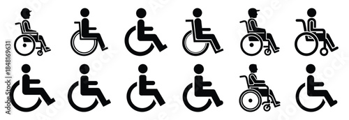 set of wheelchair patient silhouette icon vector illustration isolated on white background