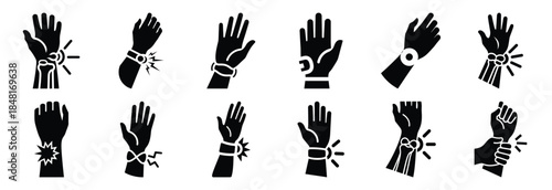 set of wrist pain silhouette icon vector illustration isolated on white background