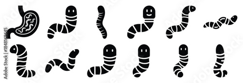 set of worm infection silhouette icon vector illustration isolated on white background