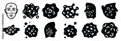 set of acne outbreak silhouette icon vector illustration isolated on white background