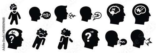 set of alzheimer disease silhouette icon vector illustration isolated on white background