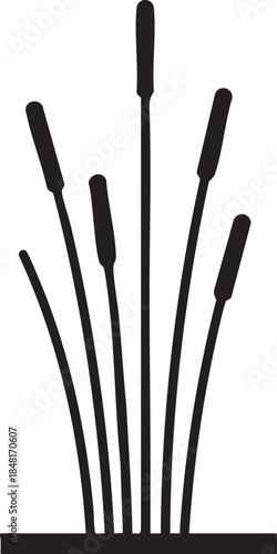 Stiff Reed Stalks Straight Water Horizontal Base Silhouettes isolated on white background