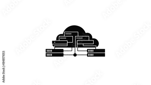 Cloud computing network server infrastructure illustration with connected data storage servers and modern technology architecture
