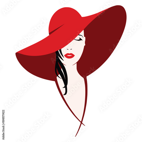 Minimalist Fashion Woman in Red Hat Vector