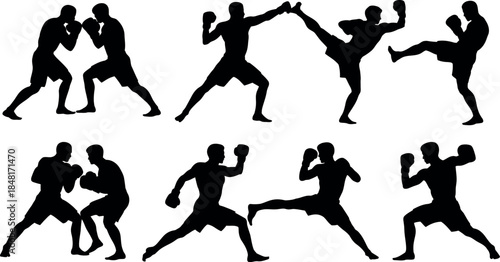 Boxer Silhouettes in Fighting Poses for Martial Arts Design