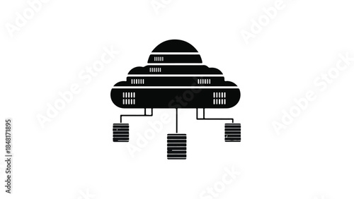 Futuristic server room technology with dome shaped supercomputer and network connections for data storage and processing in modern data center