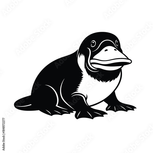 Black and white illustration of a mythical platypus like creature