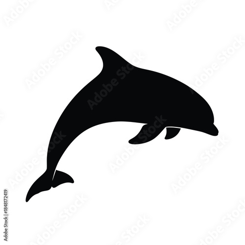 Black silhouette of a dolphin jumping out of the water