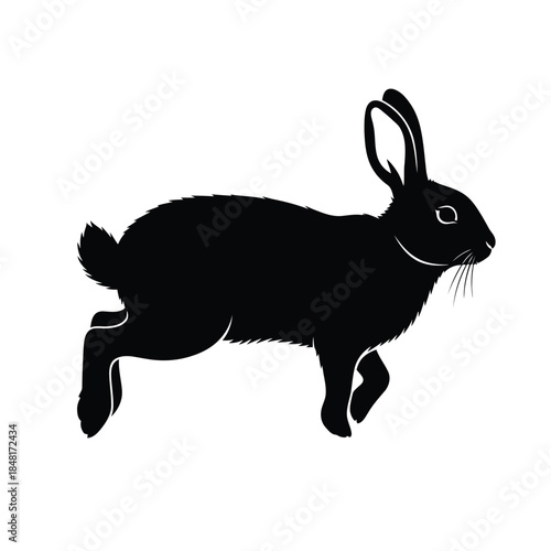Black silhouette of a rabbit in motion
