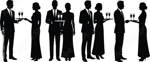 Formal drink service silhouette set, elegant party vector, black flat icons, CAD drawing flat vector illustration