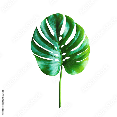 Soft Minimal Monstera Leaf Isolated on Transparent Background