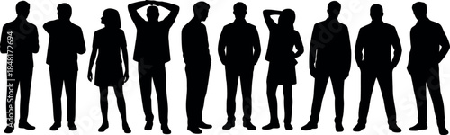 Group of nine diverse people standing in a row