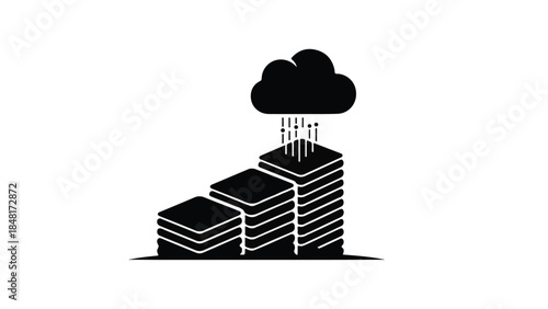 Cloud computing data storage illustration with files and documents receiving information in a modern digital concept