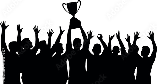 People Celebrating with Trophy Silhouette Design