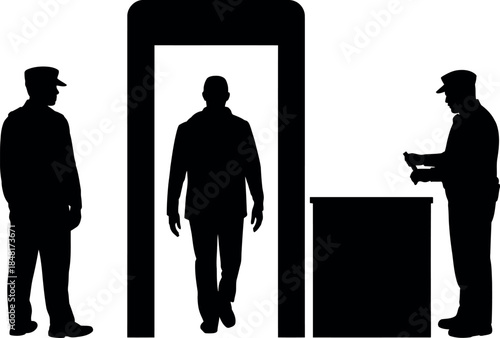 security personnel screening people at airport checkpoint