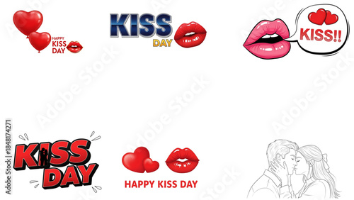 Kiss day greeting card design elements