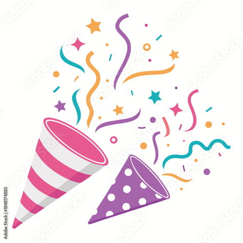 Celebratory Party Horns with Colorful Confetti and Streamers