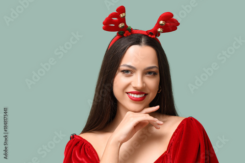Happy young woman in dress ...