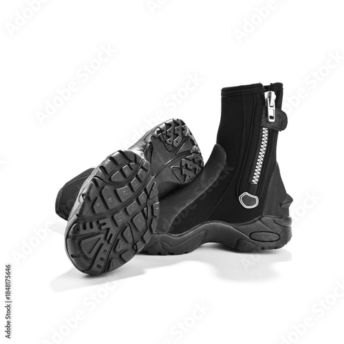 Rubber diving boots isolated on white background    