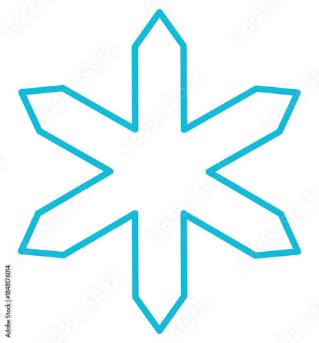 Single snowflake isolated on transparent background. Line drawing. Hand drawn vector illustration, editable stroke. Seasonal winter design element, clip art. Falling snow, frozen water, ice crystal