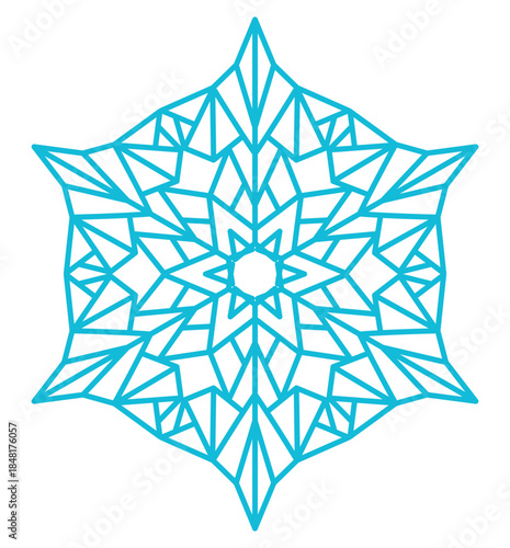 Single snowflake isolated on transparent background. Line drawing. Hand drawn vector illustration, editable stroke. Seasonal winter design element, clip art. Falling snow, frozen water, ice crystal