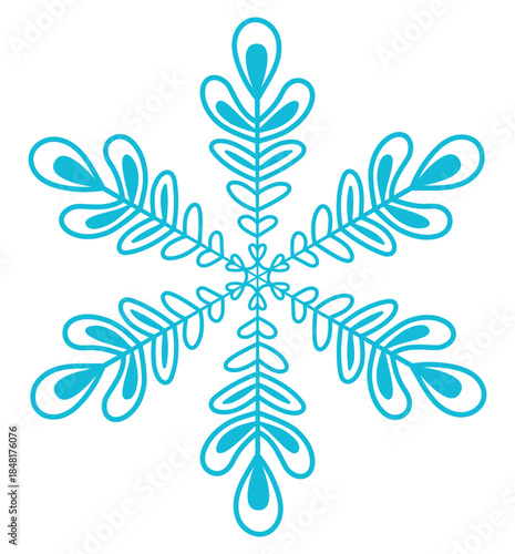 Single snowflake isolated on transparent background. Line drawing. Hand drawn vector illustration, editable stroke. Seasonal winter design element, clip art. Falling snow, frozen water, ice crystal