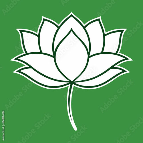 Vector illustration of a blooming lotus flower with green leaves isolated on a white background as a nature design element for floral decoration