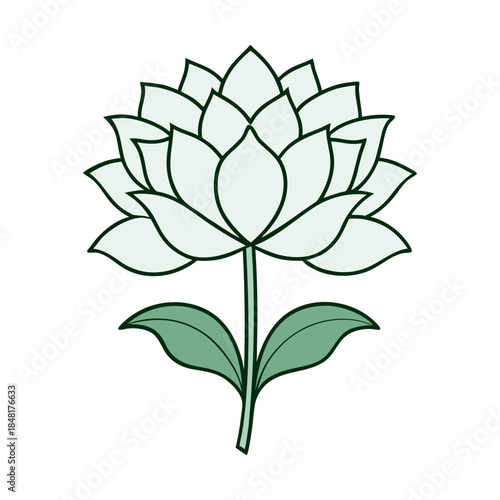 single lotus flower vector outline vector illustration featuring a floral nature design with green leaves and spring blossom petals as a decorative plant element for art patterns