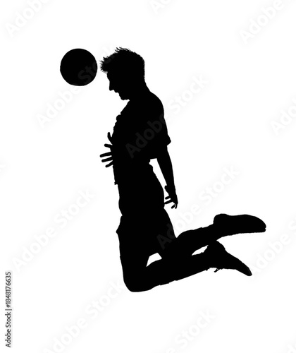 Athlete skillfully controls a soccer ball mid-air during a dynamic game.