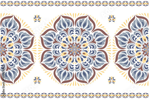 Mandala Abstract geometric elements vector floral design ornamental round lace ornament blue borders pattern isolated elements silhouette brown handmade