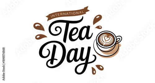International Tea Day Typography With Cup Illustration