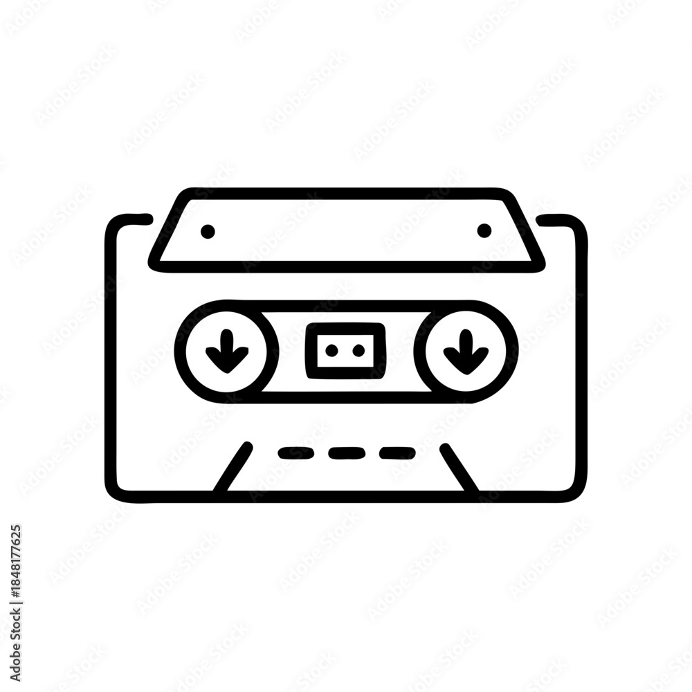 Fototapeta premium Audio cassette tape icon in minimalist black and white design 