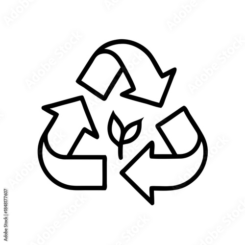 Recycling symbol with green leaf representing sustainability concept  