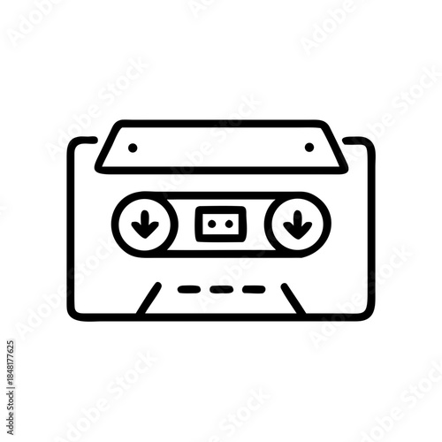Audio cassette tape icon in minimalist black and white design  