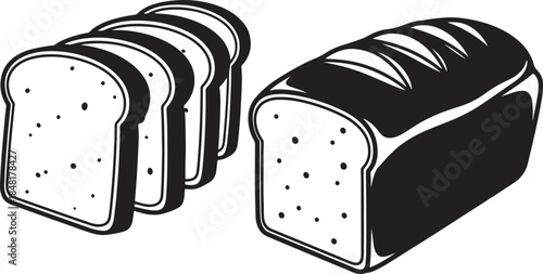 Black and white of a loaf of sliced bread and a whole loaf of bread, showing texture and detail food also transparent background