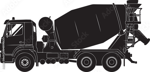 Detailed silhouette of a concrete mixer truck, a heavy-duty vehicle essential for construction and infrastructure projects also transparent background