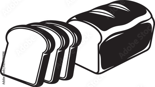 Sliced loaf of bread and a whole loaf of bread depicted in a simple black and white style baking also transparent background
